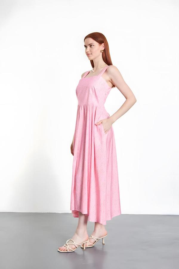 Pink Dress with Straps with Back Tie Detail - Image 3