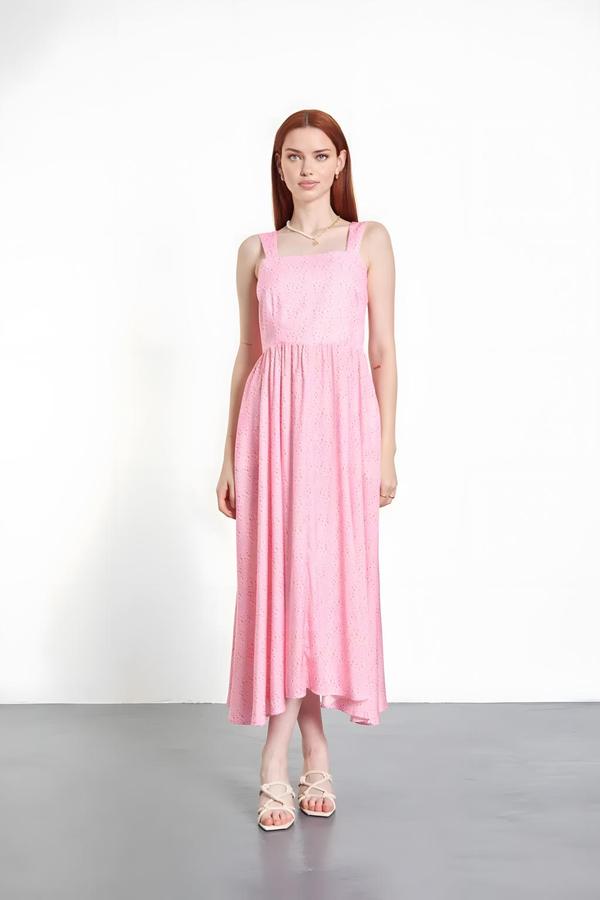 Pink Dress with Straps with Back Tie Detail - Image 2