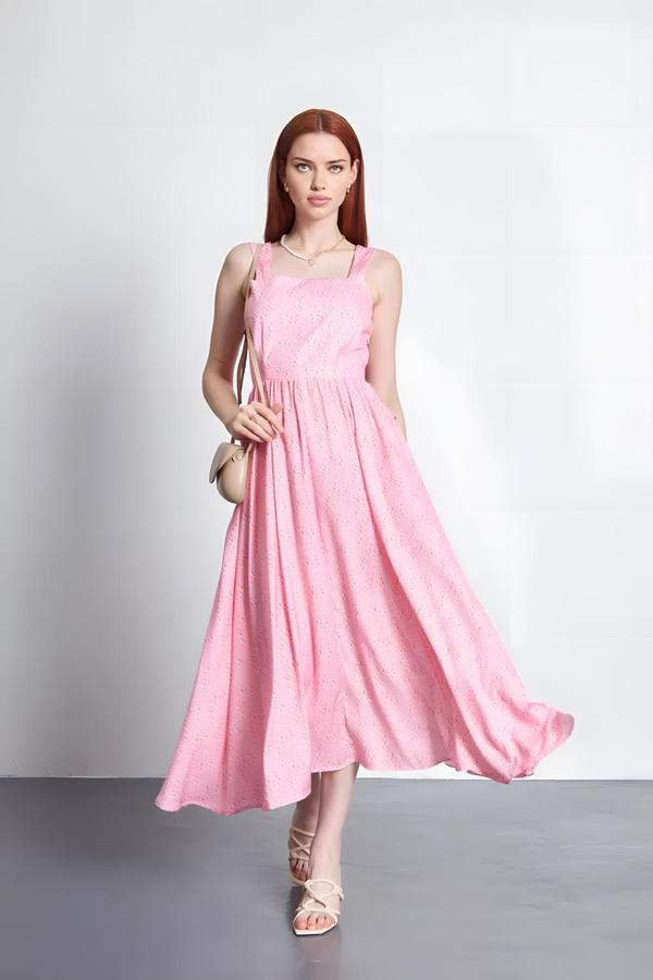 Pink Dress with Straps with Back Tie Detail - Image 6