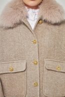 Fur Detailed Herringbone Patterned Stone Color Jacket