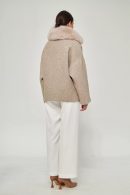 Fur Detailed Herringbone Patterned Stone Color Jacket