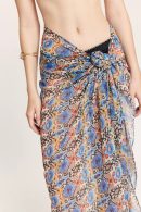 Blue Patterned Pareo with Waist Ties