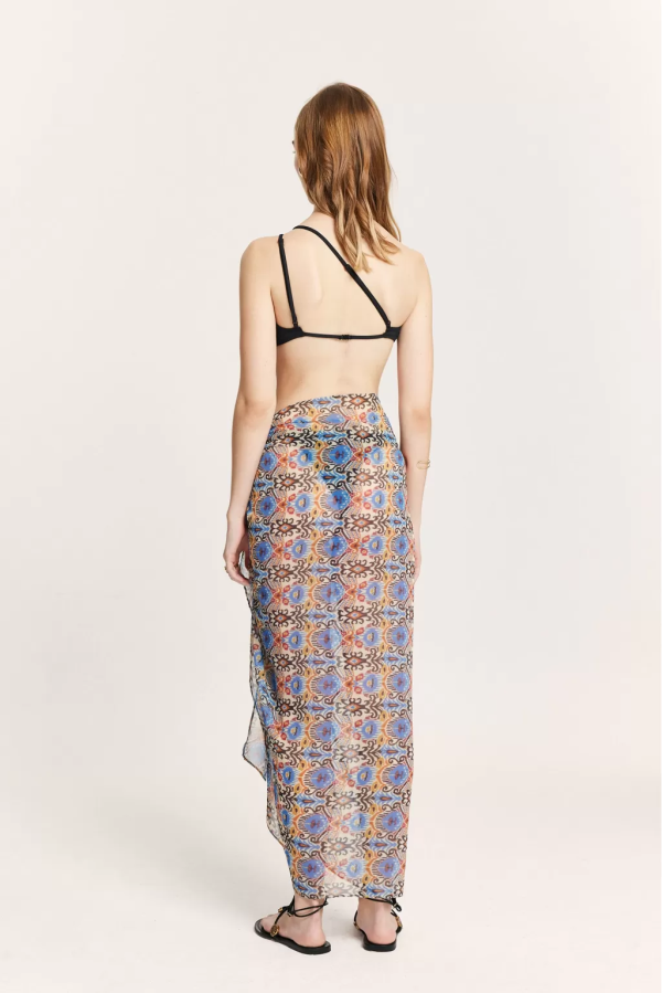 Blue Patterned Pareo with Waist Ties - Image 3