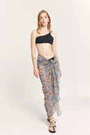 Blue Patterned Pareo with Waist Ties