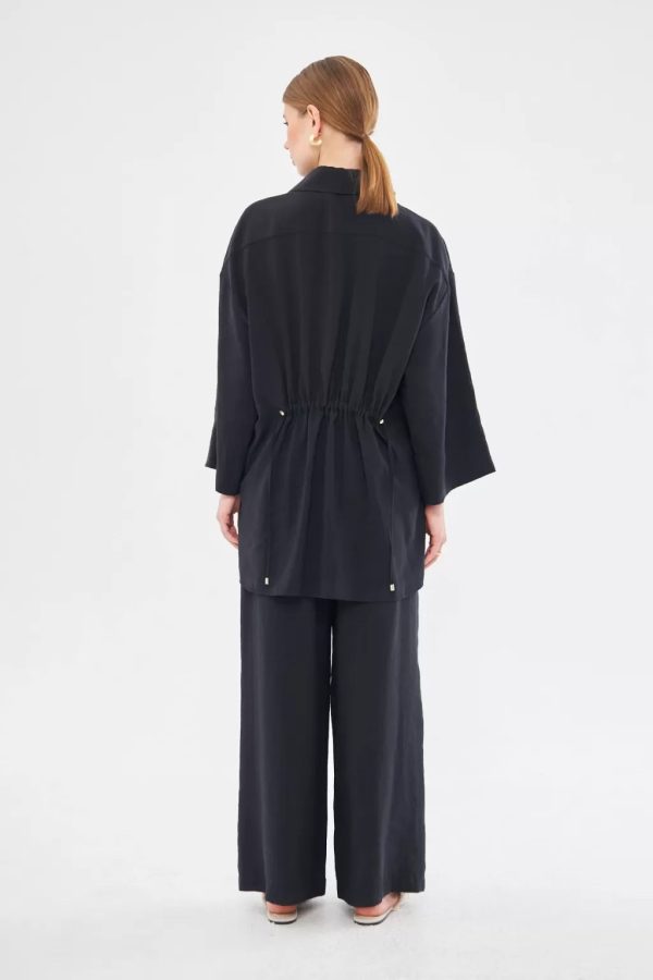 Black Shirt-Pants Set with Drawstring Detail - Image 4