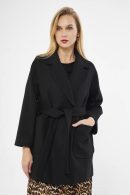 Black Women’s Coat with Belted Waistband