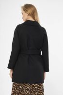 Black Women’s Coat with Belted Waistband