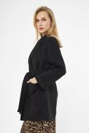 Black Women’s Coat with Belted Waistband