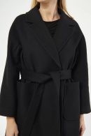 Black Women’s Coat with Belted Waistband