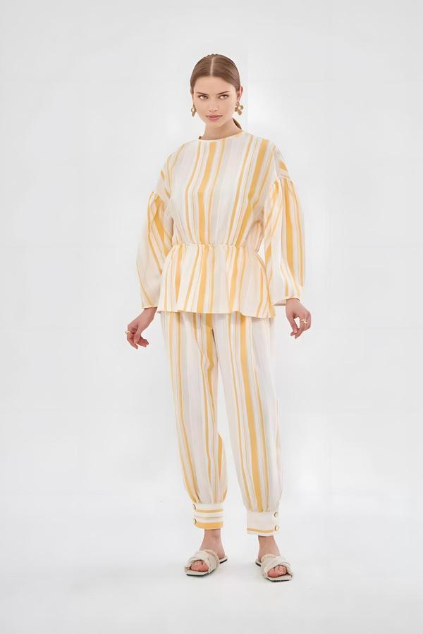 Yellow Striped Pants with Elastic Waist