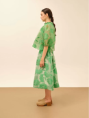 Floral Patterned Green Skirt with Elastic Waist