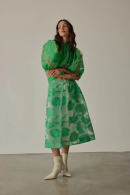 Floral Patterned Green Skirt with Elastic Waist