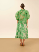 Floral Patterned Green Skirt with Elastic Waist