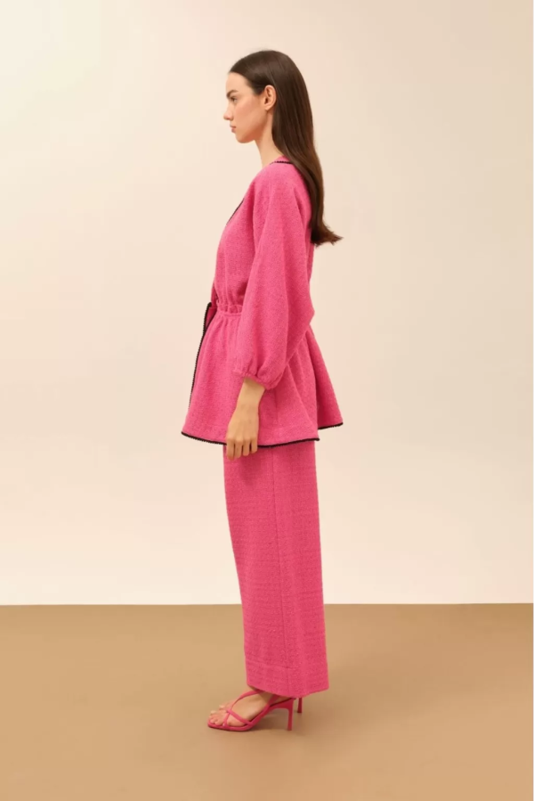 Fuchsia Tweed Trousers with Elastic Waist - Image 2