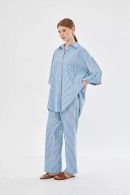 Blue Striped Linen Pants with Elastic Waistband