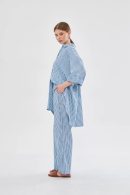 Blue Striped Linen Pants with Elastic Waistband