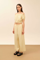 Loose Fitted Yellow Pants with Elastic Waist