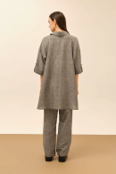 Black-gray Striped Pants with Elastic Waistband