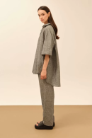Black-gray Striped Pants with Elastic Waistband