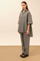 Black-gray Striped Pants with Elastic Waistband