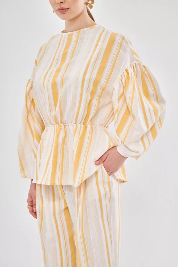 Yellow Blouse with Elastic Waistband and Line Pattern - Image 5