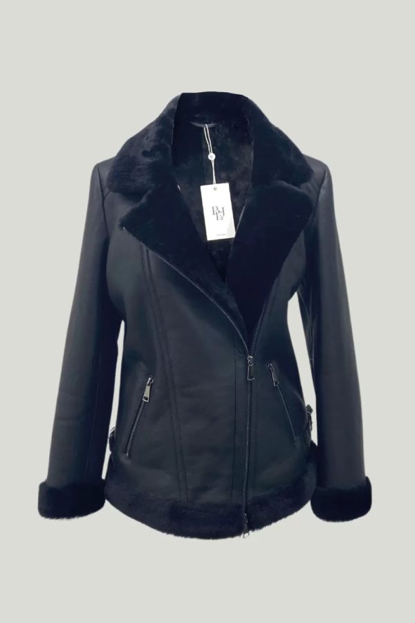 Black Biker Coat with Fur Inside