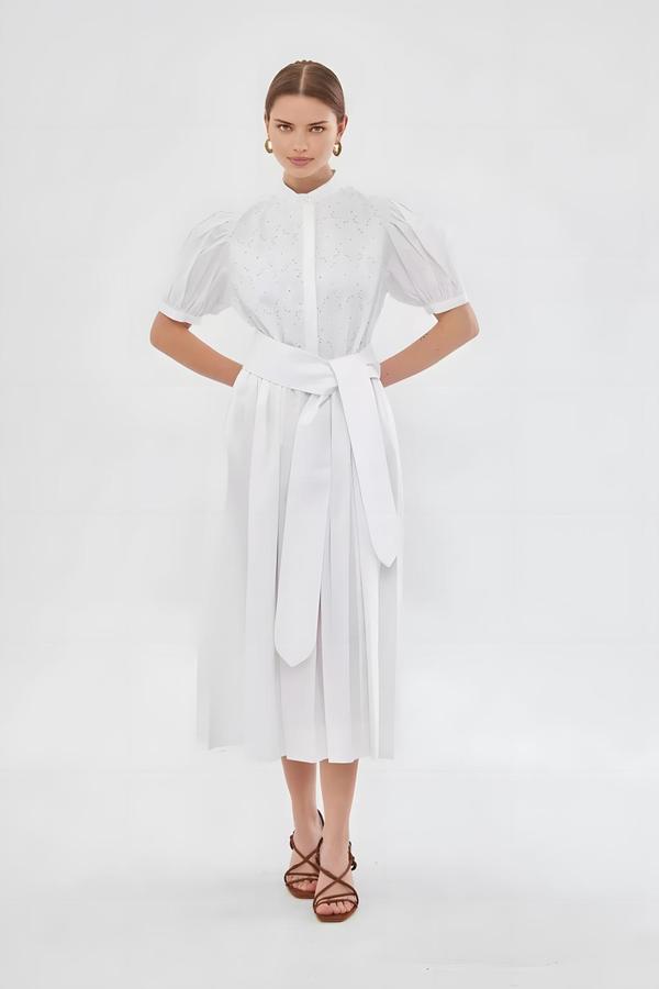 Belted White Dress with Brodge - Image 4