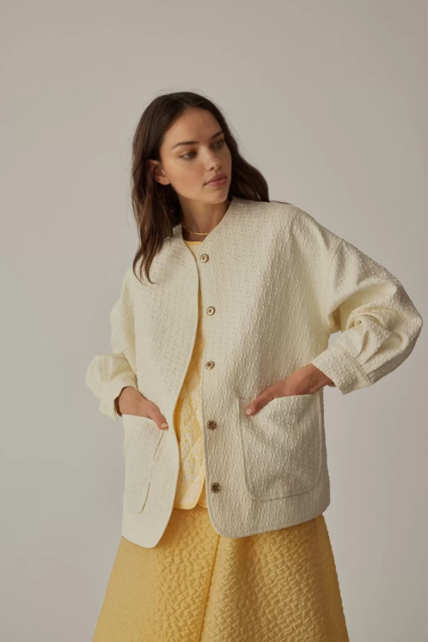 Textured Ecru Jacket with Pocket Details