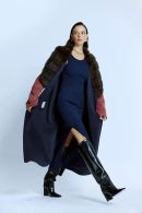 Fuchsia/blue Cashmere Coat with Double Sided Fur Detail
