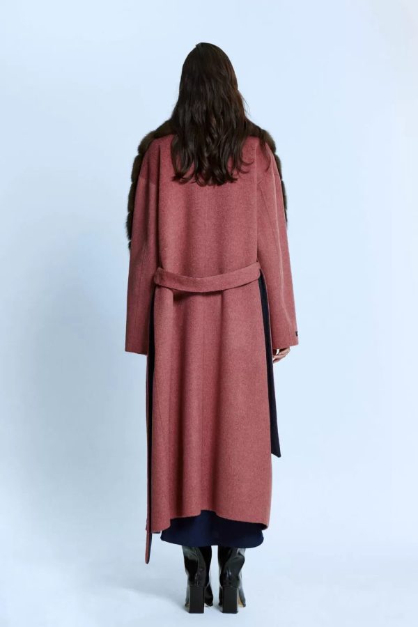 Fuchsia/blue Cashmere Coat with Double Sided Fur Detail - Image 4