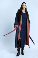 Blue/fuchsia Cashmere Coat with Double Sided Fur Detail