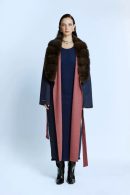 Blue/fuchsia Cashmere Coat with Double Sided Fur Detail