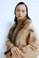 Beige/tan Cashmere Coat with Double Faced Fur