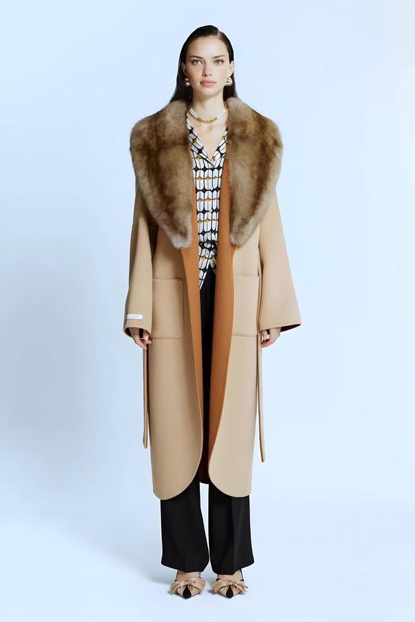 Beige/tan Cashmere Coat with Double Faced Fur - Image 3