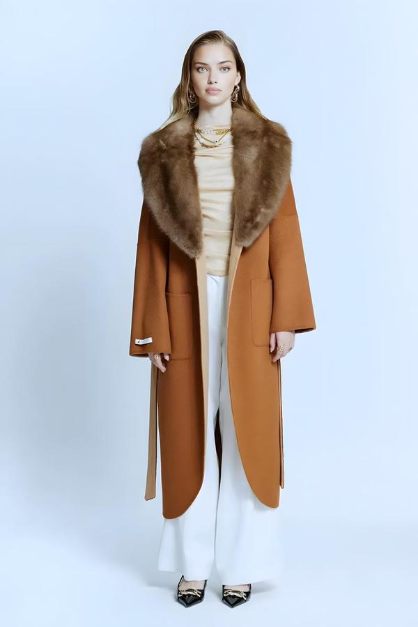 Double Faced Sheepskin Taba/beige Cashmere Coat - Image 2