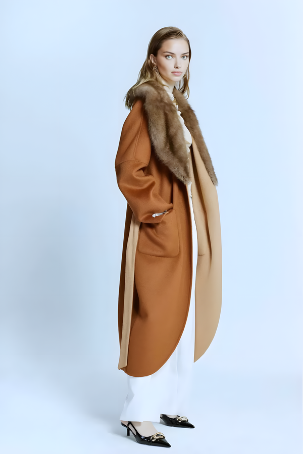 Double Faced Sheepskin Taba/beige Cashmere Coat - Image 3