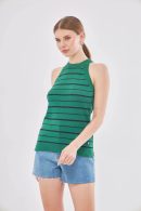 Halter Neck Green Striped Sweater Blouse