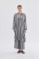 Black-silver Striped Tunic Trouser Set with Drawstring Collar