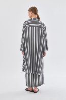 Black-silver Striped Tunic Trouser Set with Drawstring Collar