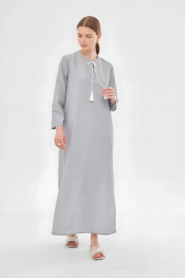 Gray Dress with Tassel Detail