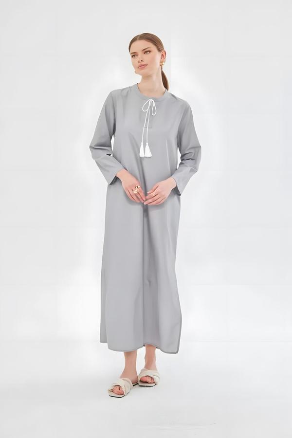 Gray Dress with Tassel Detail - Image 2
