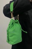 Drawstring Green Leather Bag with Hair Braid Detail