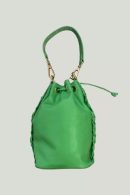 Drawstring Green Leather Bag with Hair Braid Detail