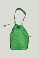 Drawstring Green Leather Bag with Hair Braid Detail