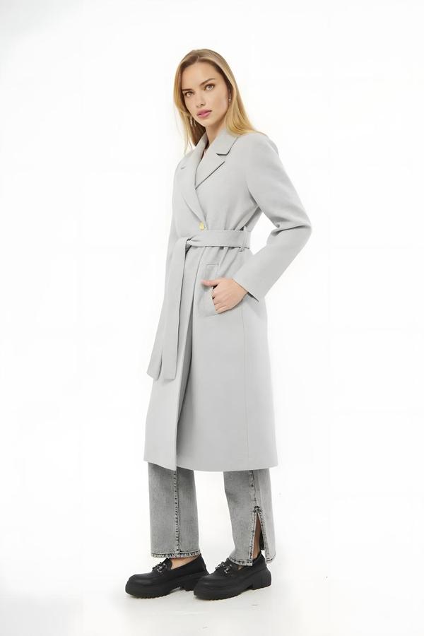 Stitch Detailed Cashmere Gray Women’s Coat - Image 2