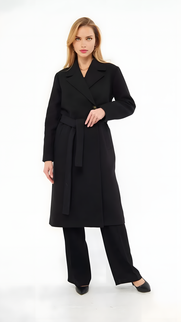 Stitching Detailed Cashmere Black Women’s Coat - Image 3