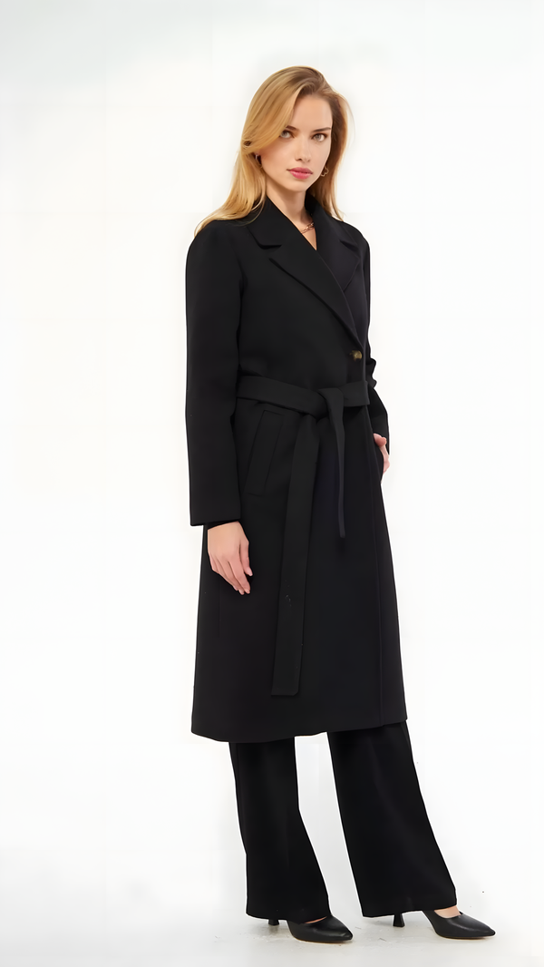 Stitching Detailed Cashmere Black Women’s Coat - Image 2