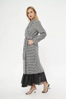 Stitching Detailed Cashmere Black-and-white Women’s Coat