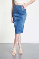 Blue Denim Skirt with Button Detail