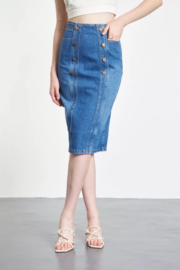 Blue Denim Skirt with Button Detail - Image 4